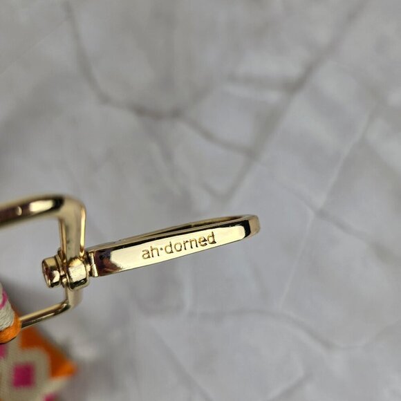 Long Adjustable Woven Purse Strap Cream Pink Orange Black Geometric Pattern - Picture 7 of 8